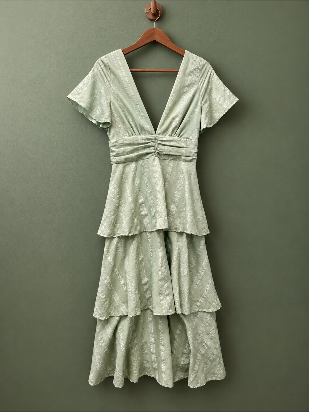 Altar'd State Light Sage Tiered V-Neck Dress